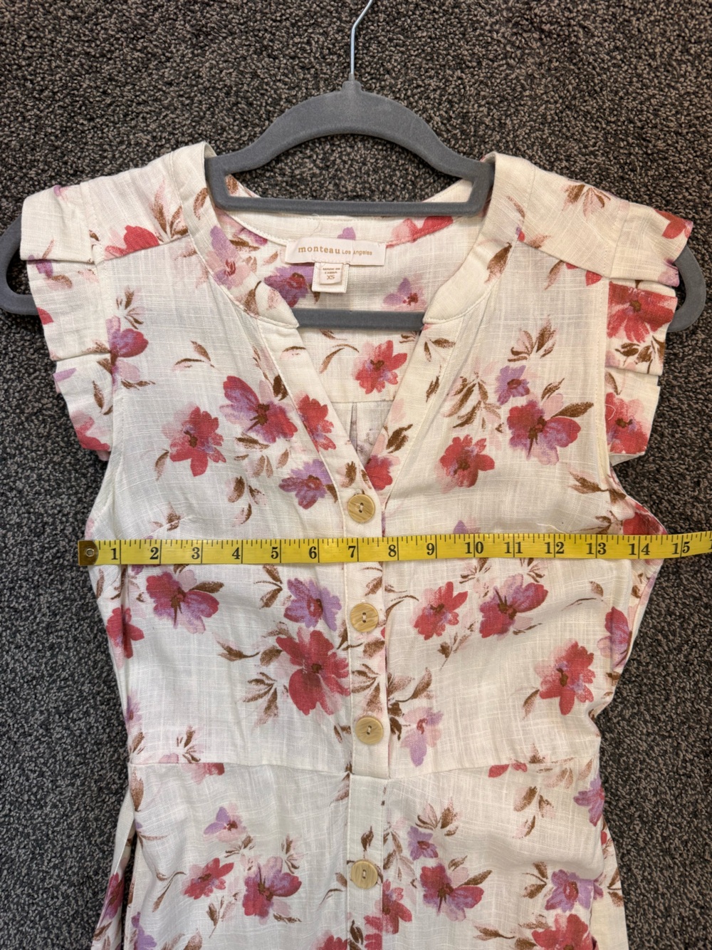 Monteau Cream Maxi Belted Dress with Pink Salmon Lavender Floral Print Size XS - Picture 10 of 13